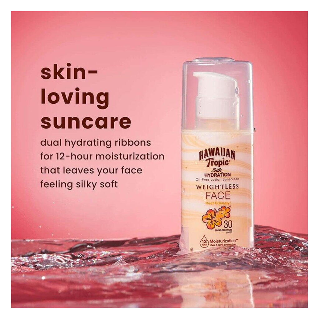 Hawaiian Tropic Silk Hydration Weightless Oil-Free Face Sunscreen Lotion SPF 30, 50 mL
