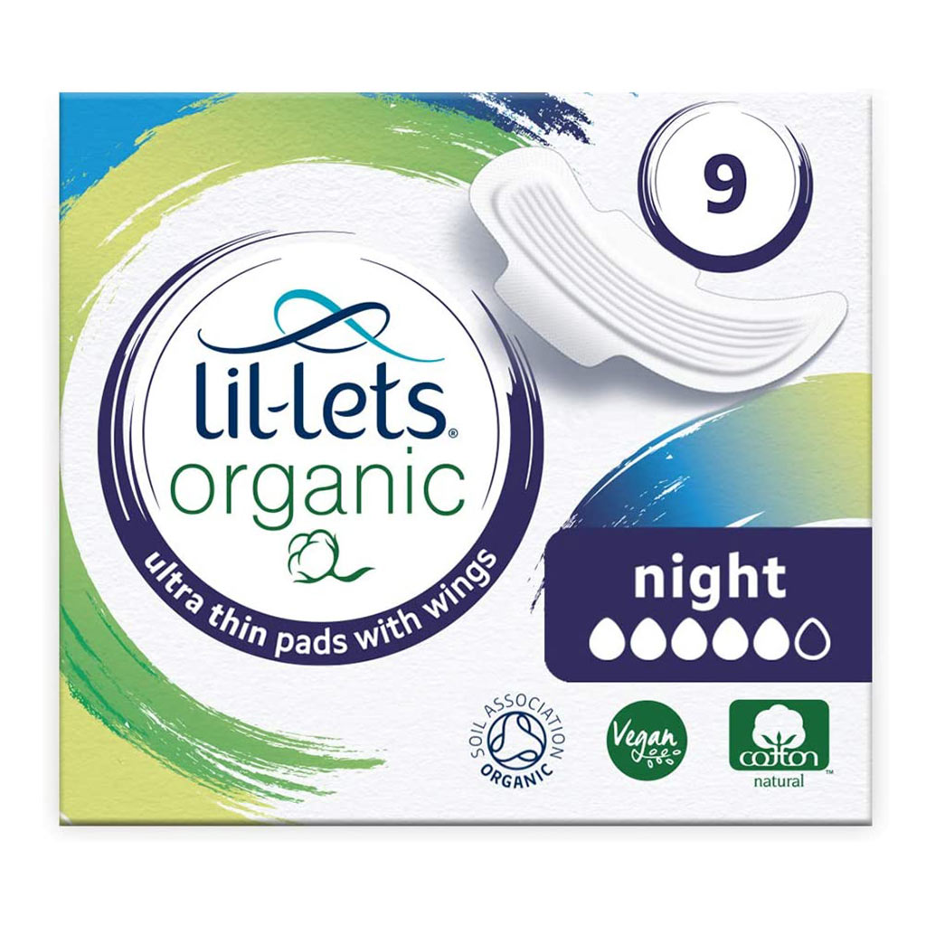 Lil-lets Organic Cotton Ultra-Thin Sanitary Pads With Wings Night Pack 9's
