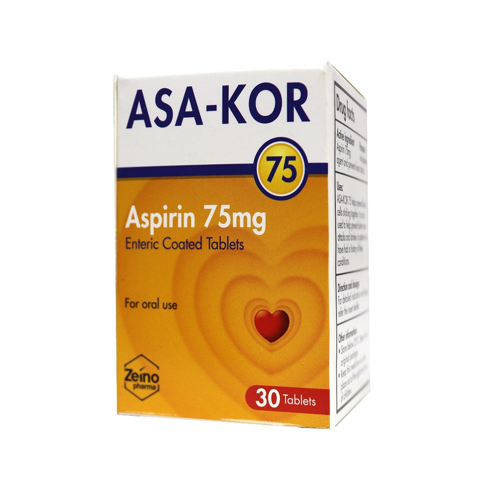 Zeino Pharma Asa-Kor 75 mg Enteric Coated Tablet 30's