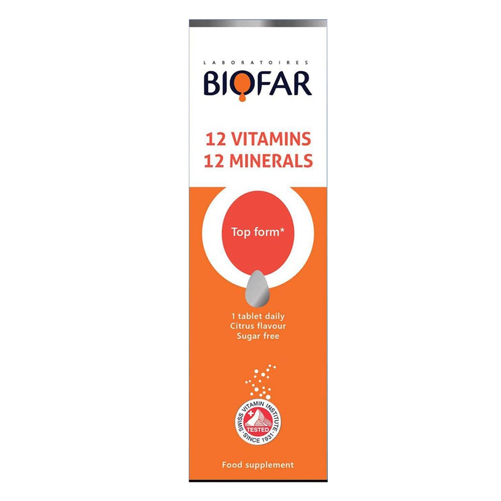 Biofar Vital 12 Vitamins & 12 Minerals Sugar Free Effervescent Tablets, Citrus Flavor, Pack of 20's