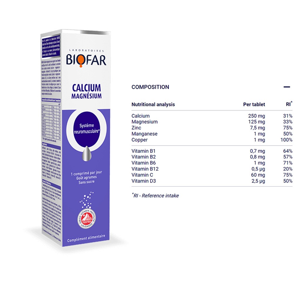 Biofar Vital Calcium Magnesium Effervescent Tablets, Citrus Flavor, Pack of 20's