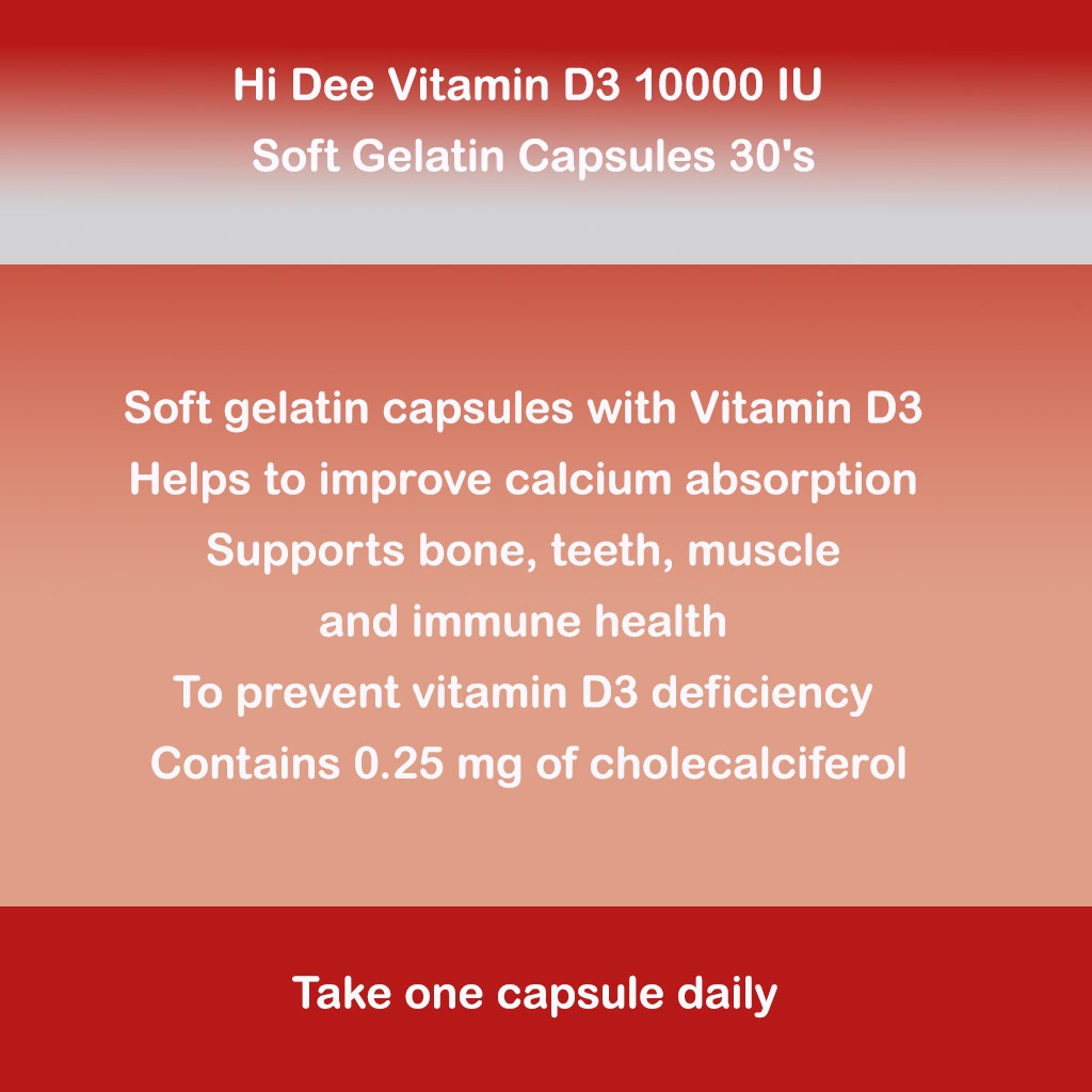 Hi Dee Vitamin D3 10000 IU Soft Gelatin Capsules 30's