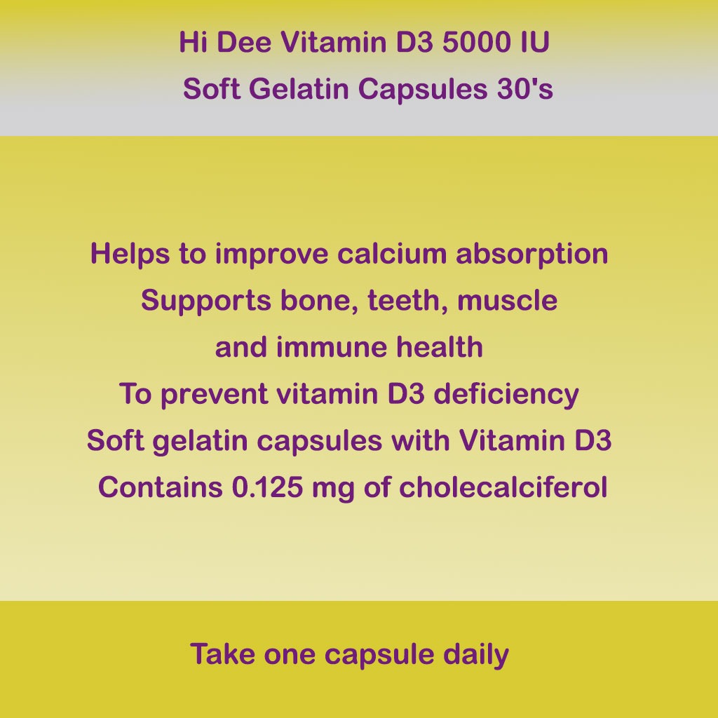 Hi Dee Vitamin D3 5000 IU Soft Gelatin Capsules 30's
