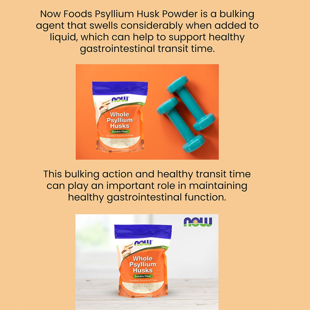 Now Whole Psyllium Husk Soluble Fiber Supplement Powder 454g