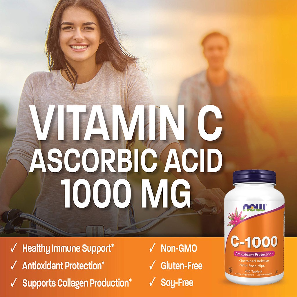 Now Vitamin C 1000mg Sustained Release Tablets With Rose Hips For Antioxidant Protection & Immune Support, Pack of 250's