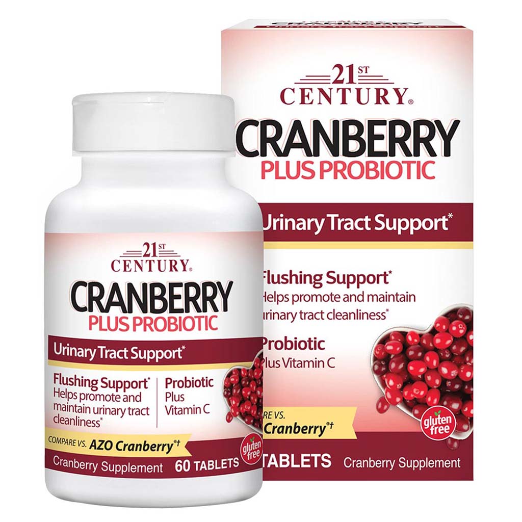 21st Century Cranberry Plus Probiotic Tablets For Urinary Tract  Support, Pack of 60's