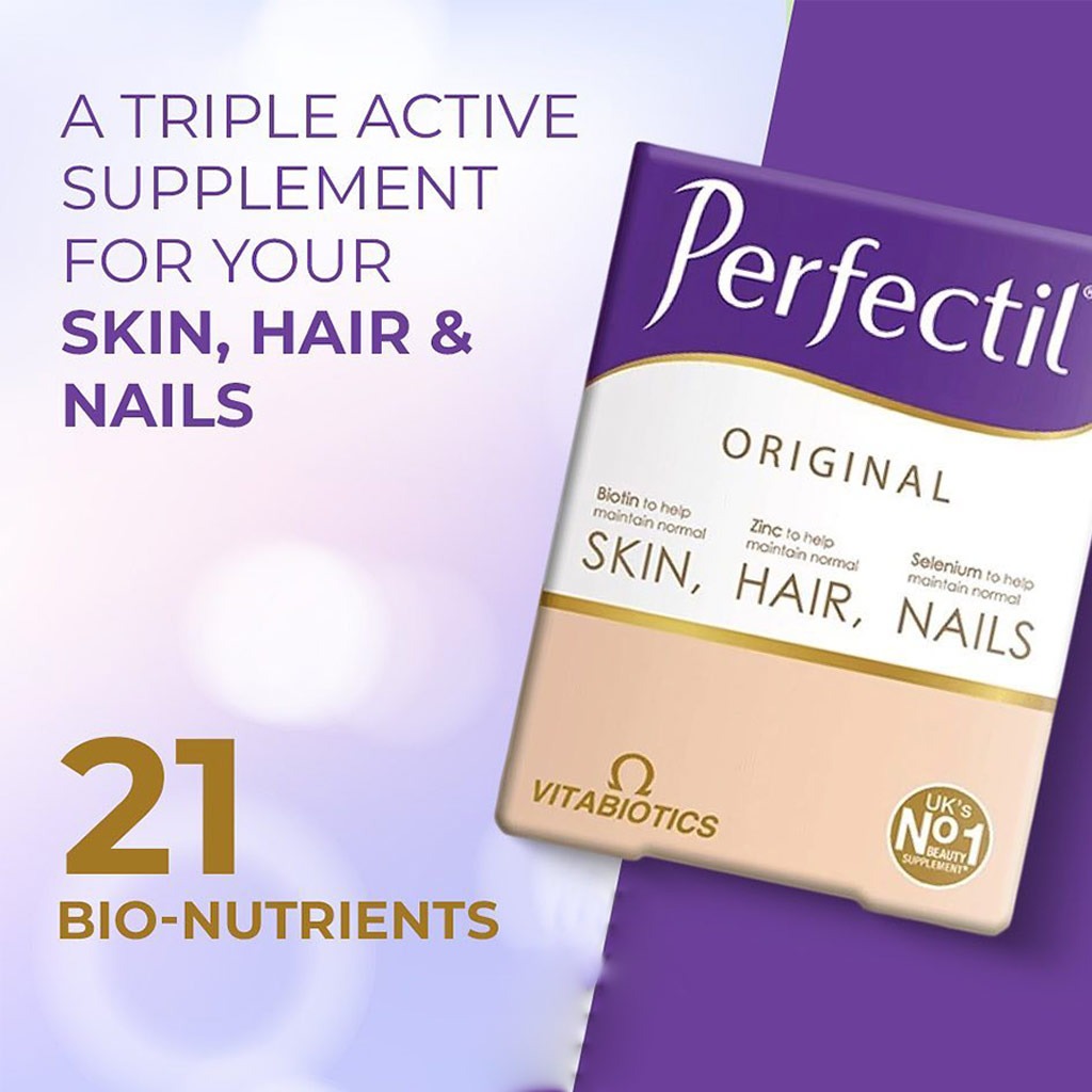 Vitabiotics Perfectil Original Triple Active Tablets With Biotin, Zinc & Selenium For Skin, Hair & Nails, Pack of 90's