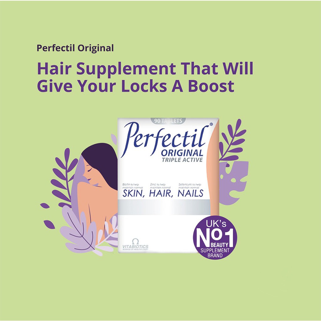 Vitabiotics Perfectil Original Triple Active Tablets With Biotin, Zinc & Selenium For Skin, Hair & Nails, Pack of 90's