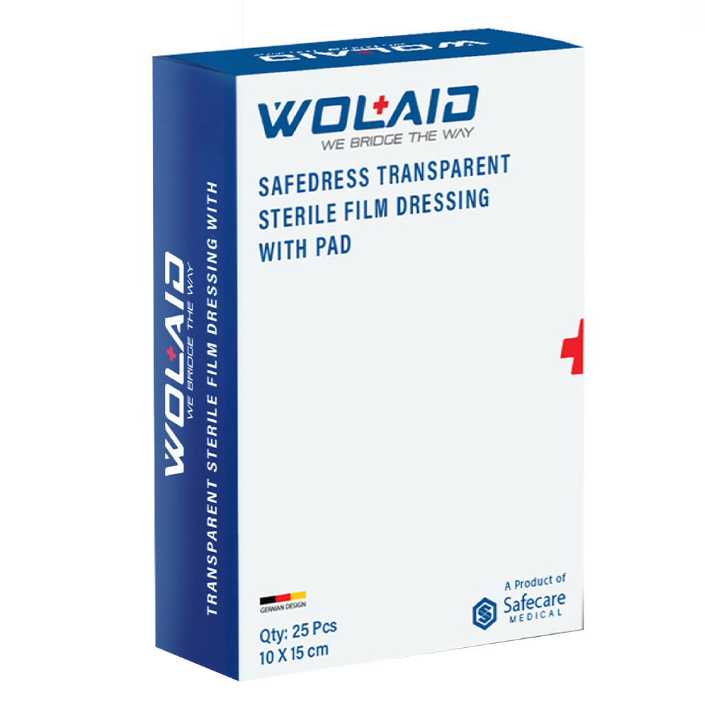 Wolaid Safedress Transparent Sterile Film Dressing With Pad 10*15 cm, Pack of 25’s 