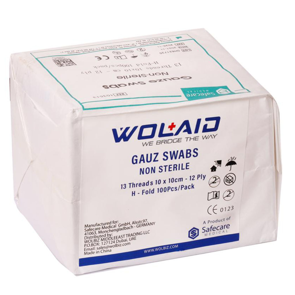 Wolaid Non Sterile Gauze Swabs 10*10 cm, 12 Ply, Pack of 100’s 