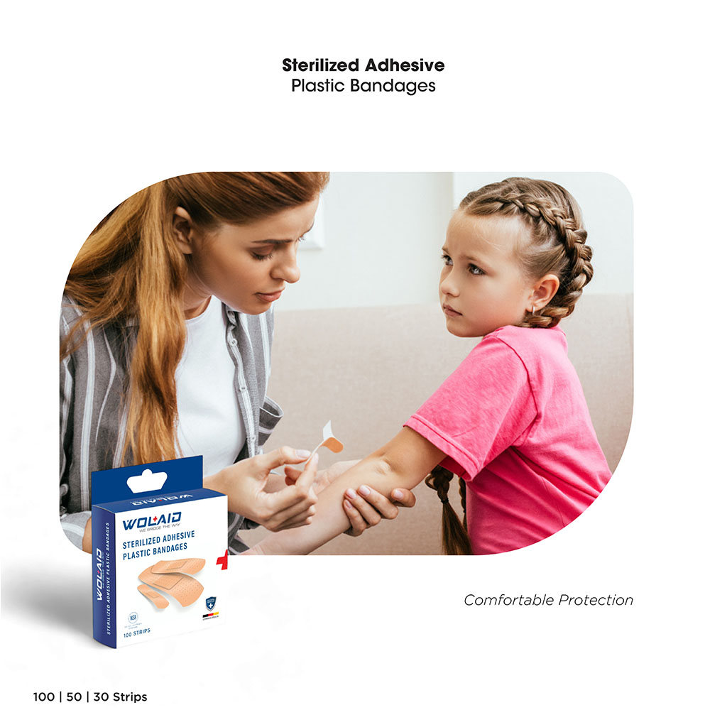 Wolaid Sterilized Adhesive Plastic Bandages 19*75mm, Pack of 100’s