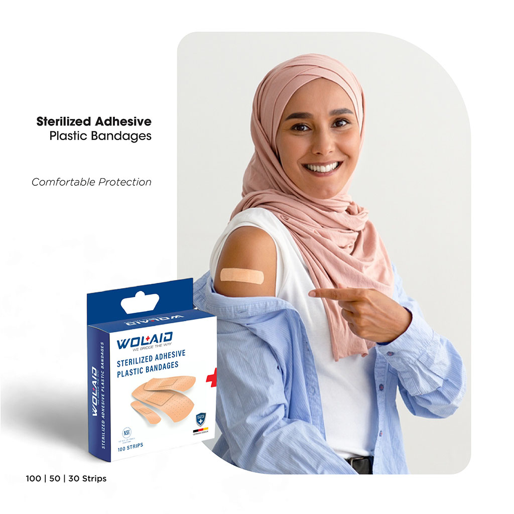 Wolaid Sterilized Adhesive Plastic Bandages 19*75mm, Pack of 100’s