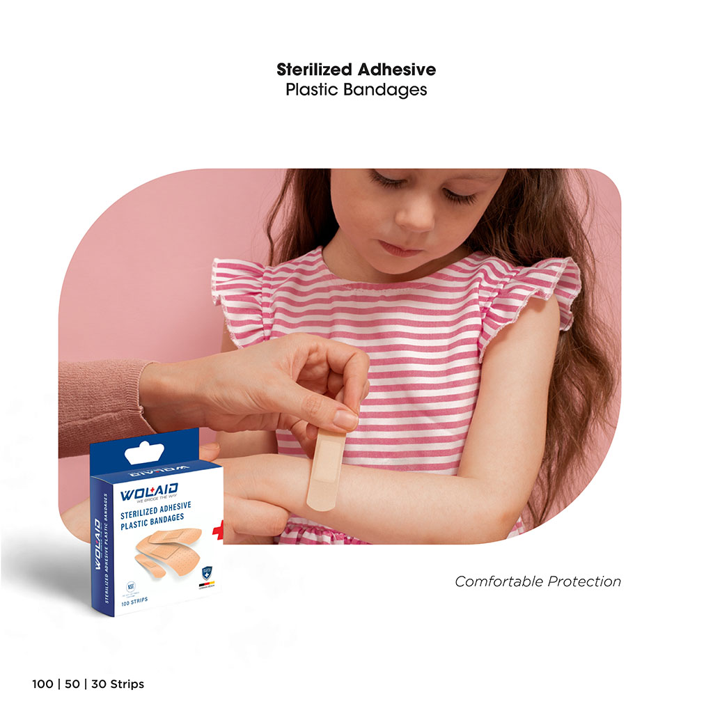 Wolaid Sterilized Adhesive Plastic Bandages 19mm*75mm, Pack of 30’s