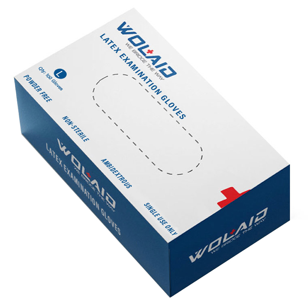 Wolaid Latex Examination Powder Free Hand Gloves Large Size, Pack of 100’s