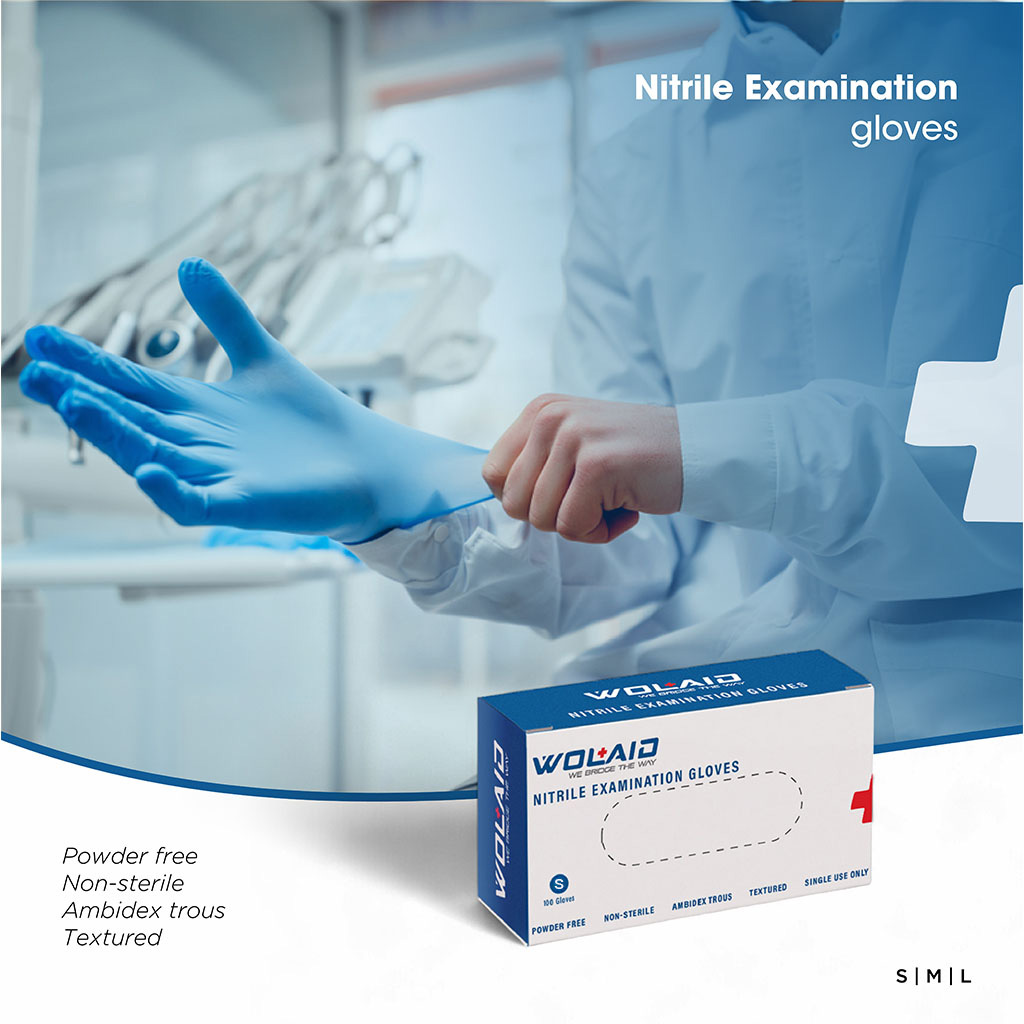 Wolaid Nitrile Examination Powder Free Hand Gloves Small Size, Pack of 100’s 