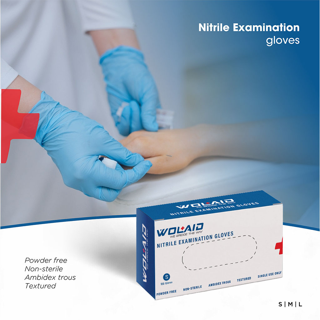 Wolaid Nitrile Examination Powder Free Hand Gloves Small Size, Pack of 100’s 