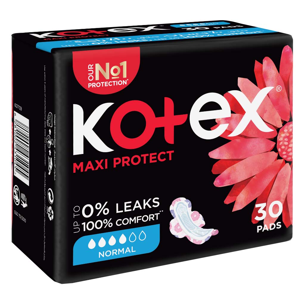 Kotex Maxi Protect Thick Pads With Wings, Normal Size, Pack of 30's