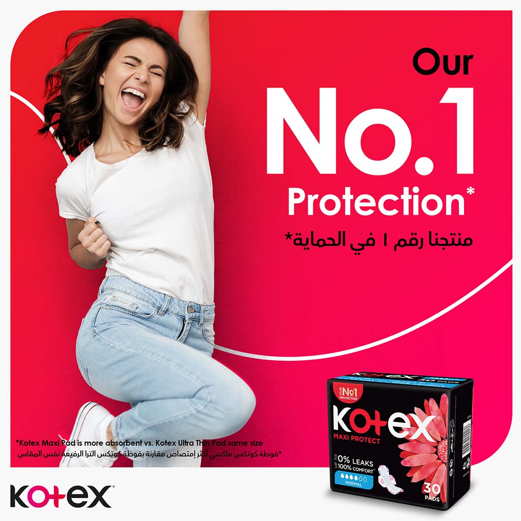 Kotex Maxi Protect Thick Pads With Wings, Normal Size, Pack of 30's