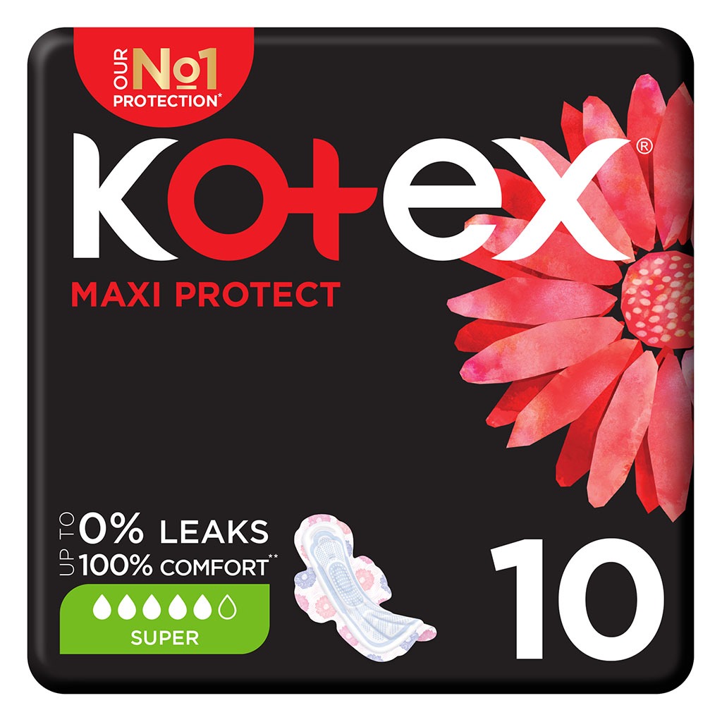 Kotex Maxi Protect Thick Pads With Wings, Super Size, Pack of 10's