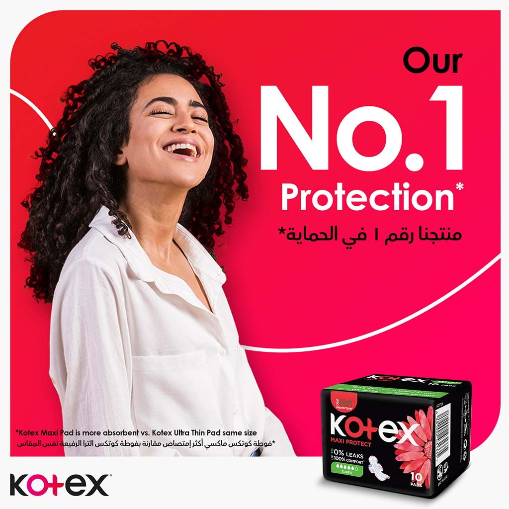 Kotex Maxi Protect Thick Pads With Wings, Super Size, Pack of 10's