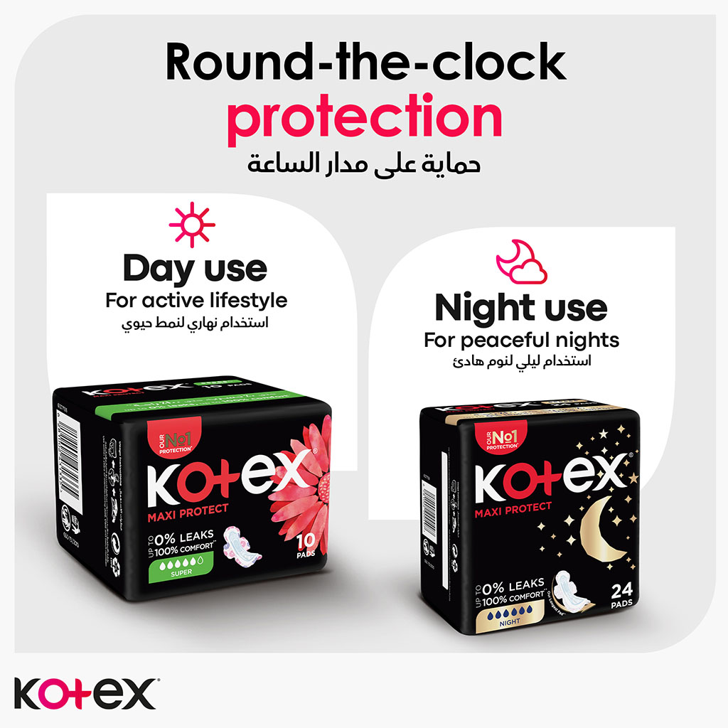 Kotex Maxi Protect Thick Pads With Wings, Super Size, Pack of 10's