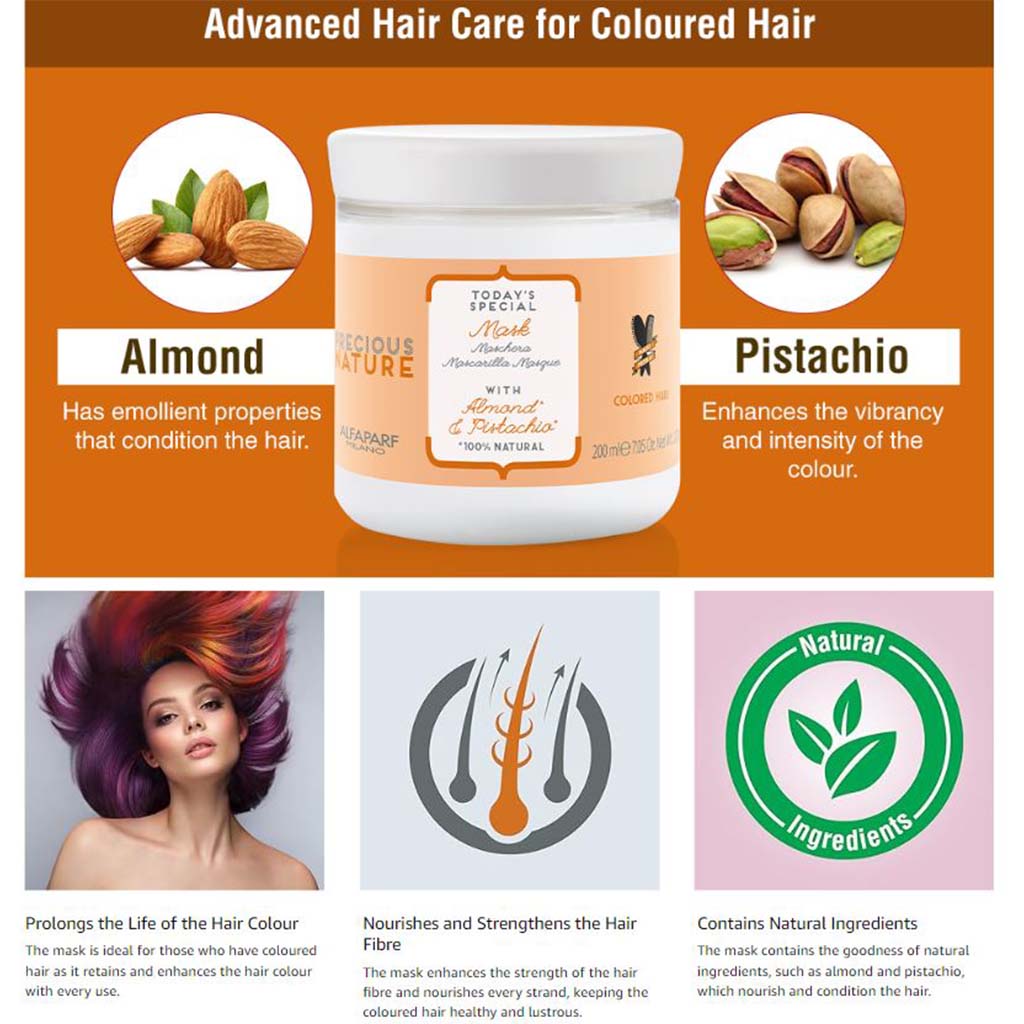 Alfaparf Milano Precious Nature Strengthening Hair Mask For Colored Hair With Almond & Pistachio 200ml