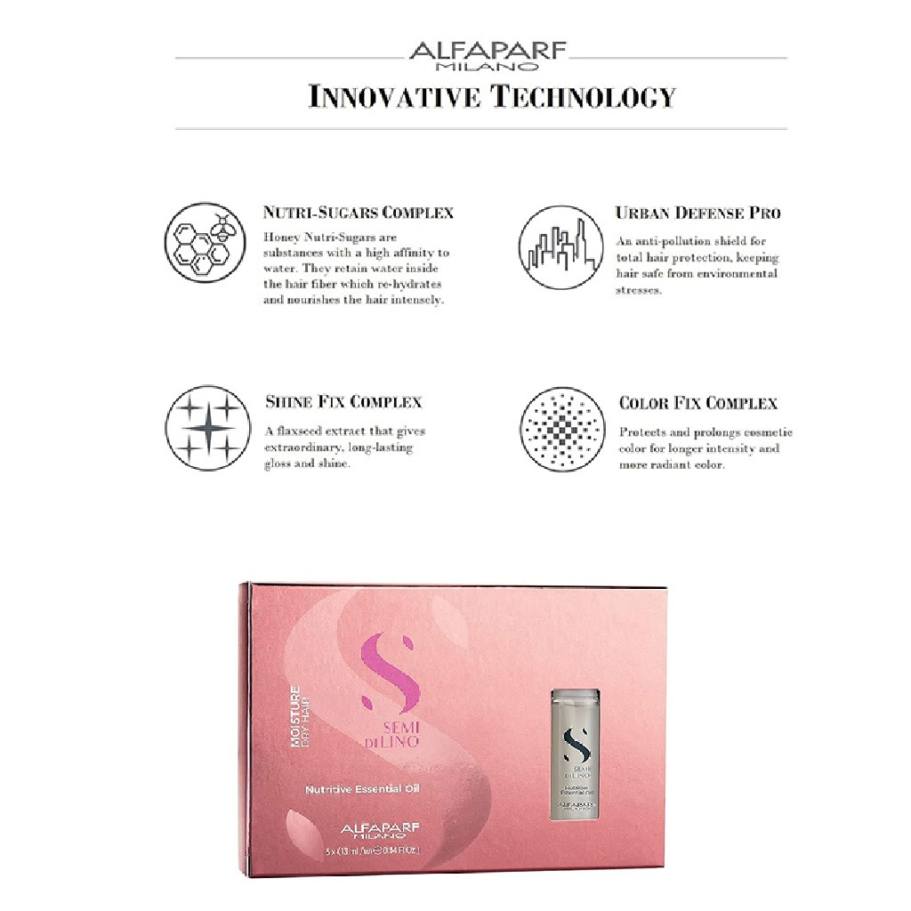 Alfaparf Milano Semi Di Lino Moisture Nutritive Essential Hair Oil For Dry Hair, Pack of 6 x 13ml Vials