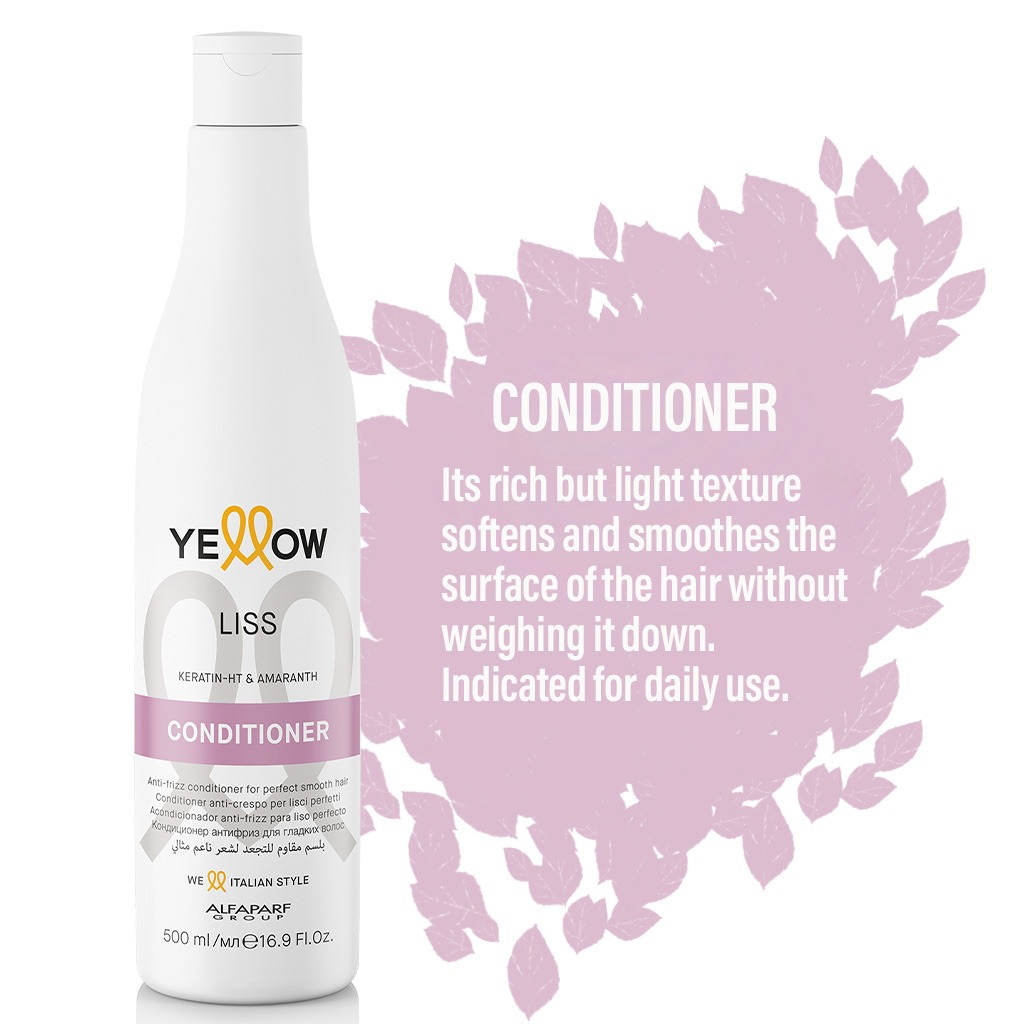Alfaparf Yellow Liss Professional Anti-Frizz Smoothing Conditioner With Keratin HT & Amaranth For Frizz Hair 500ml