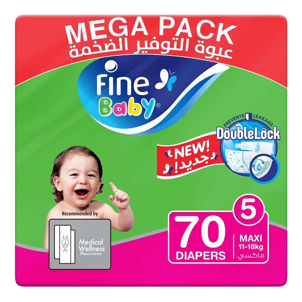 Fine Baby Double Lock Maxi Diapers Size 5, 11-18 Kg 70's