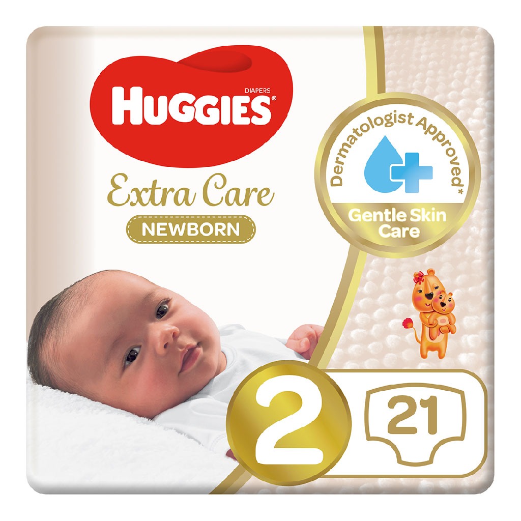 Huggies Extra Care Newborn Diapers, Size 2, 4-6Kg, Pack of 21's