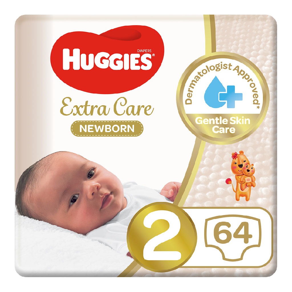 Huggies Extra Care Newborn Diapers, Size 2, 4-6Kg, Jumbo Pack of 64's