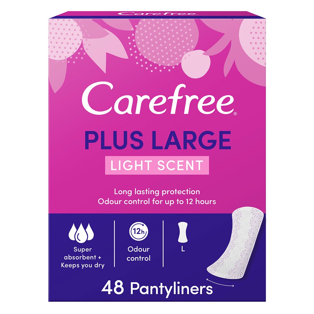 Carefree Plus Large Super Absorbent Light Scented Panty Liners, Pack of 48's