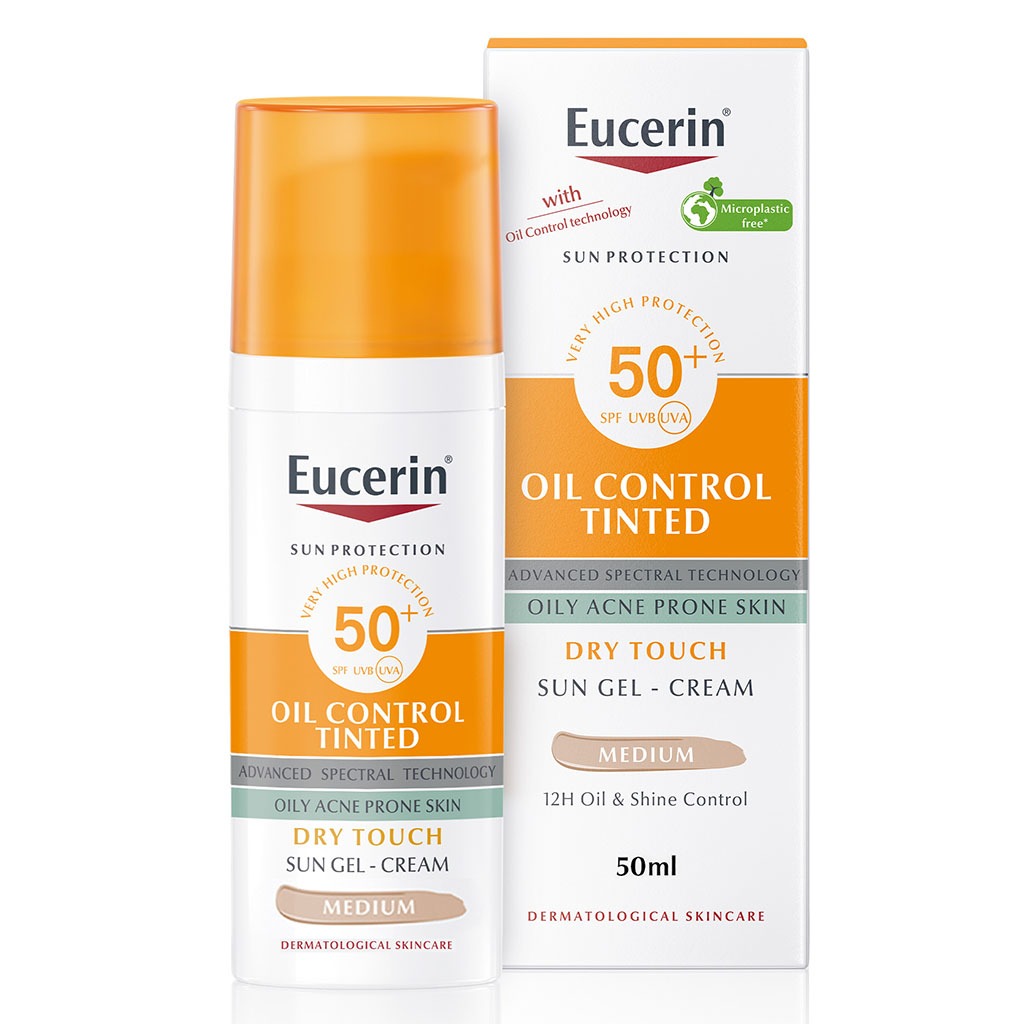 Eucerin Sun Oil Control SPF50+ Sunscreen Medium Tinted Gel-Cream With Dry Touch & Anti-Sine Effect 50ml