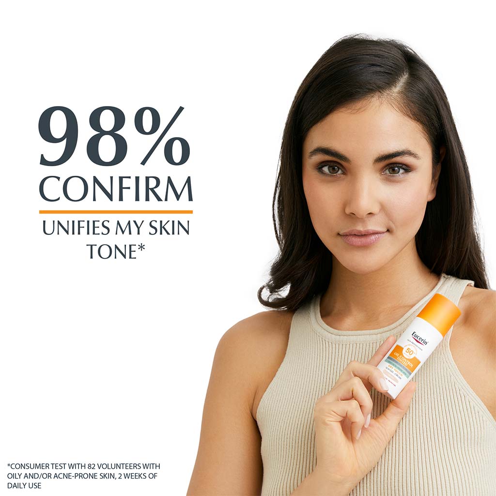 Eucerin Sun Oil Control SPF50+ Sunscreen Medium Tinted Gel-Cream With Dry Touch & Anti-Sine Effect 50ml