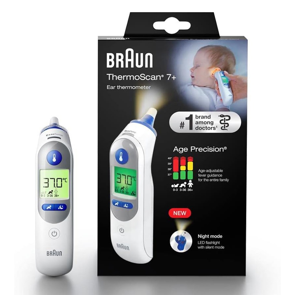 Braun Thermoscan 7+ Ear Thermometer with Age Precision and Night Mode IRT6525
