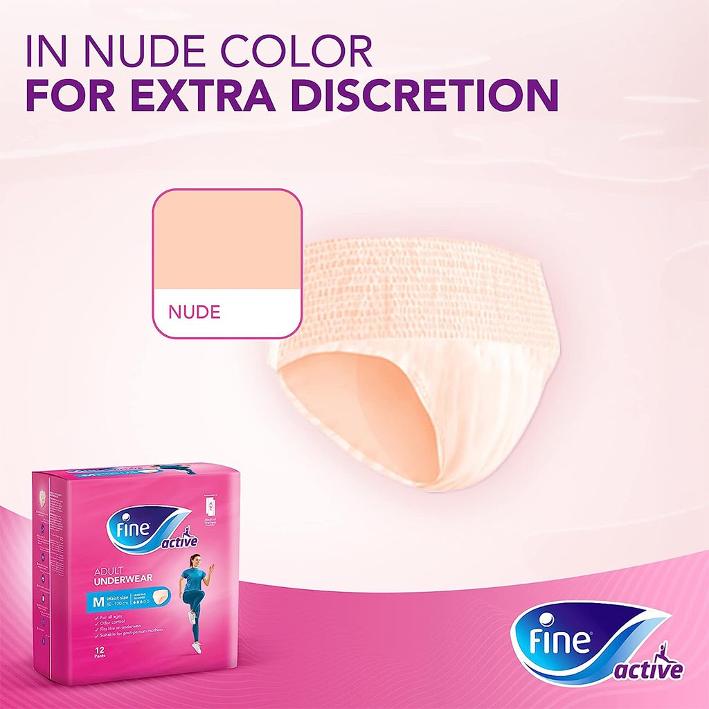 Fine Care Underwear Style Pull Up Adult Diaper For Incontinence & Postpartum, Medium, Pack of 12's