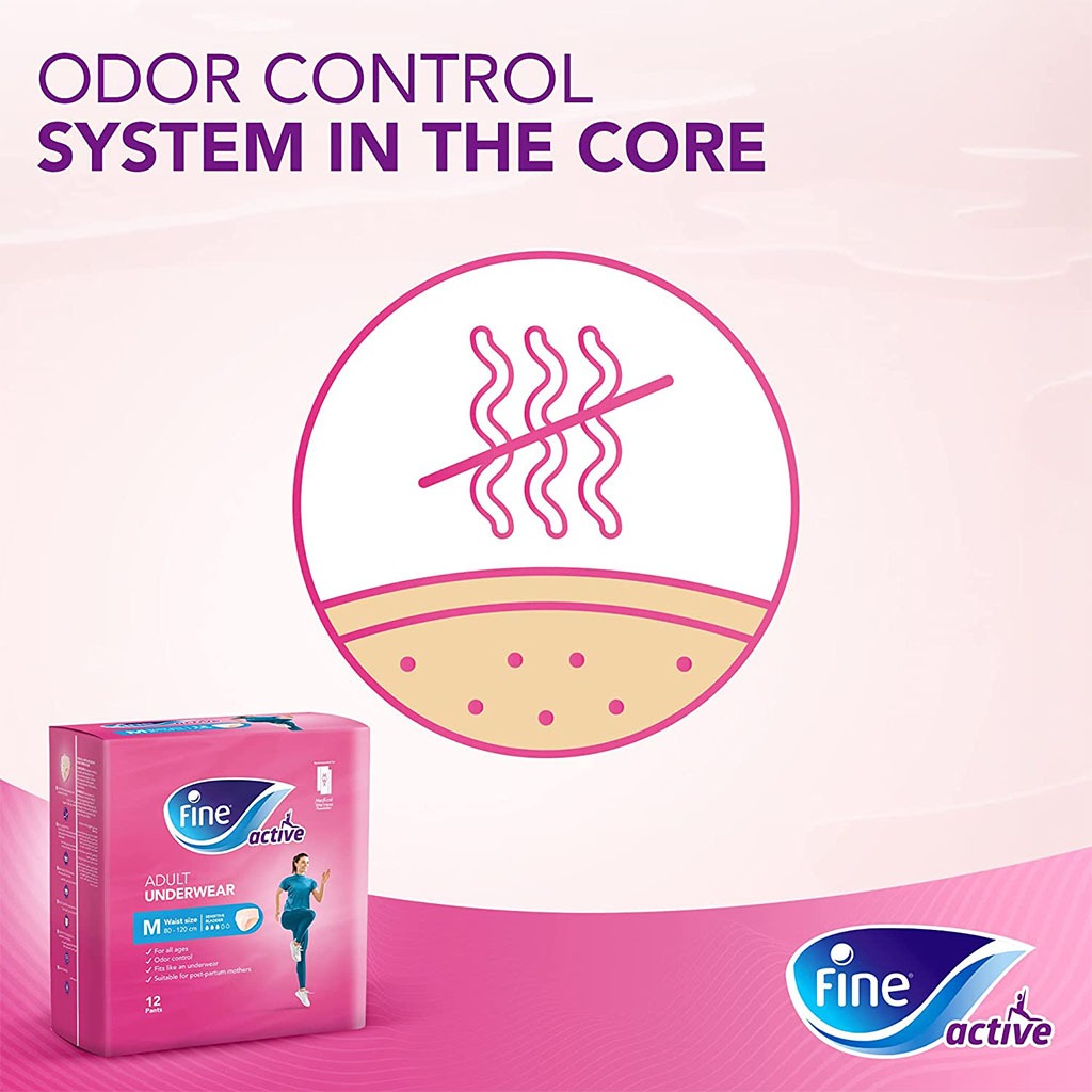 Fine Care Underwear Style Pull Up Adult Diaper For Incontinence & Postpartum, Medium, Pack of 12's