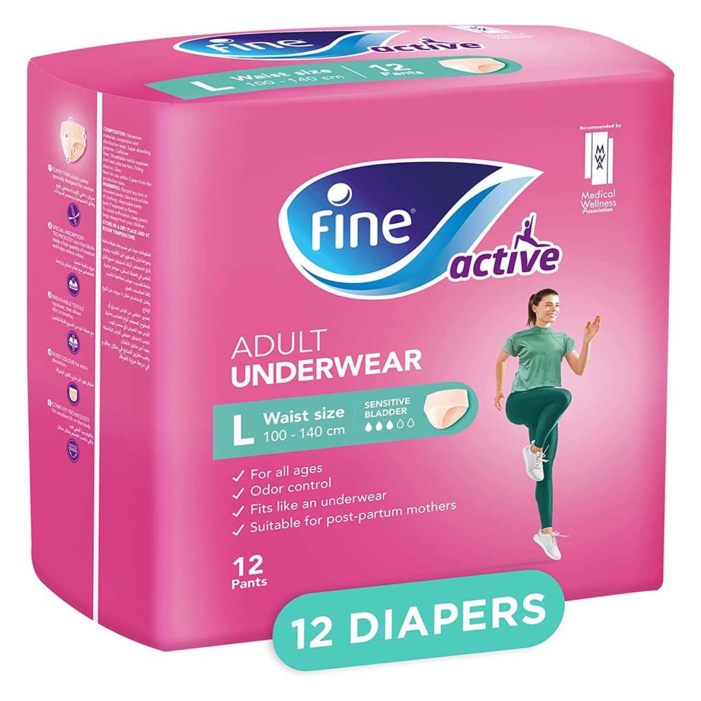 Fine Care Underwear Style Pull Up Adult Diaper For Incontinence & Postpartum, Large, Pack of 12's