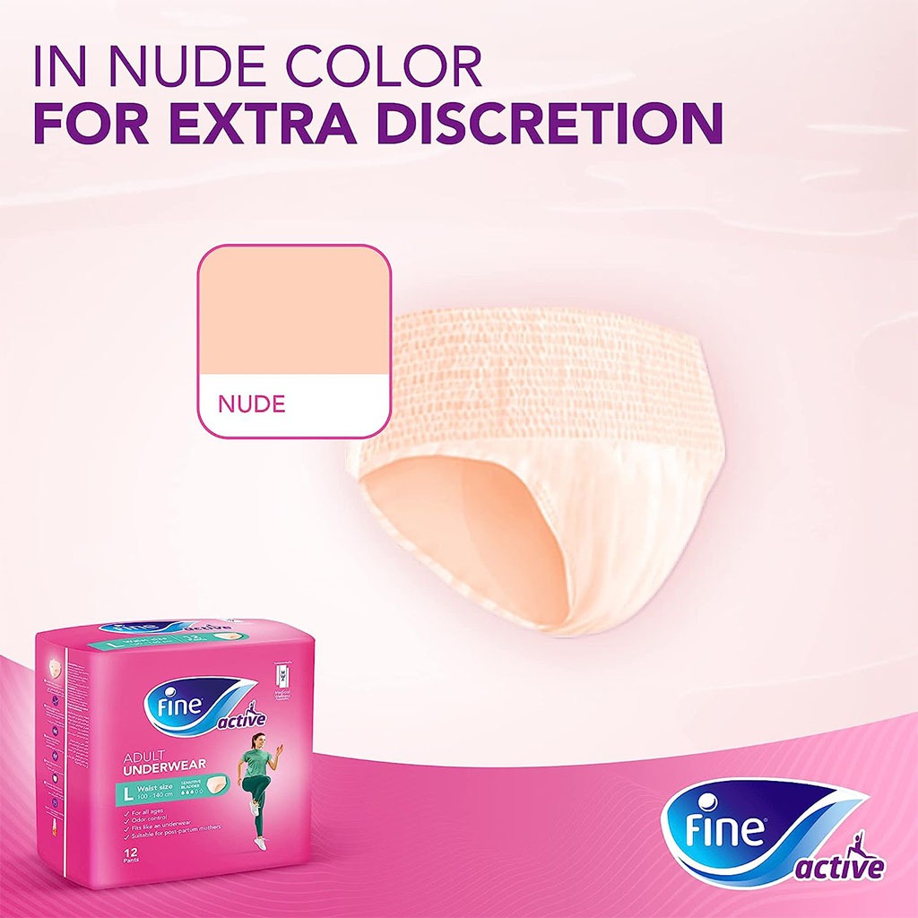 Fine Care Underwear Style Pull Up Adult Diaper For Incontinence & Postpartum, Large, Pack of 12's