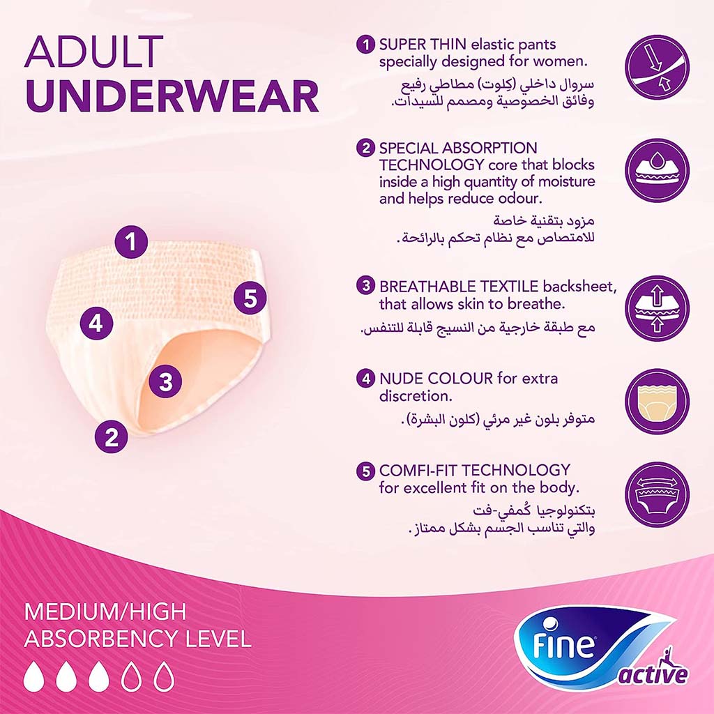 Fine Care Underwear Style Pull Up Adult Diaper For Incontinence & Postpartum, Large, Pack of 12's