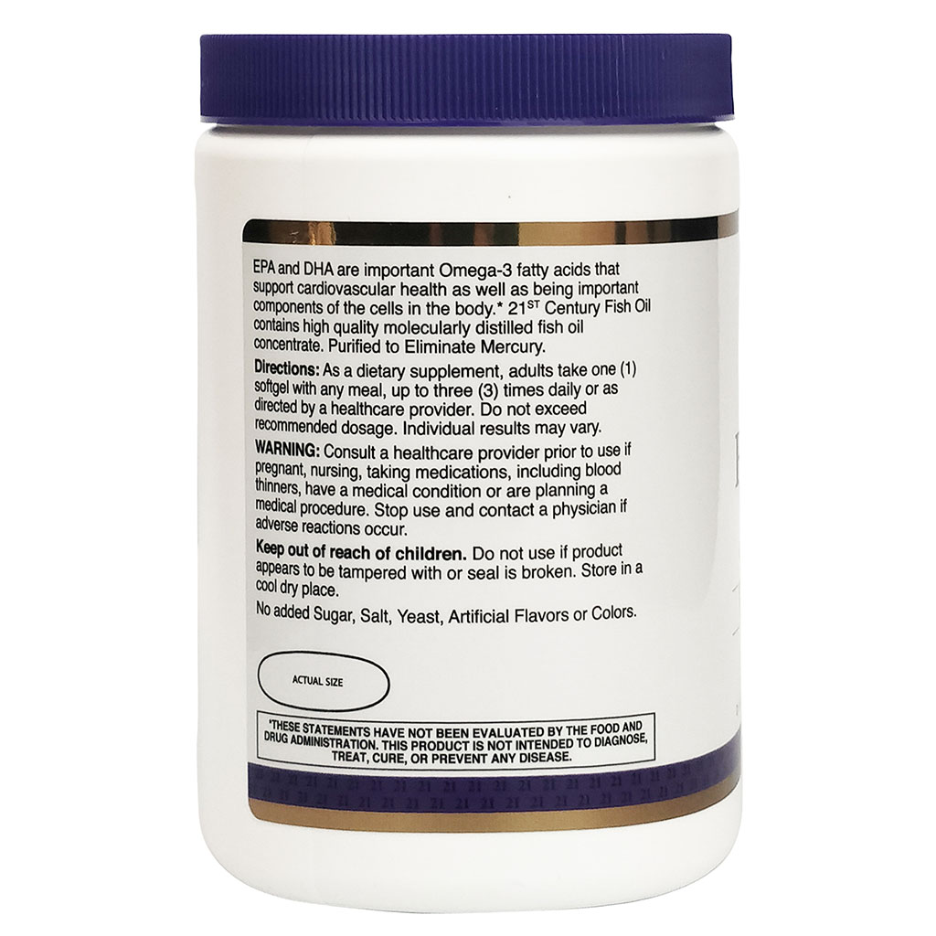 21st Century Omega 3 1000mg Fish Oil Supplement Softgels, Pack of 300's