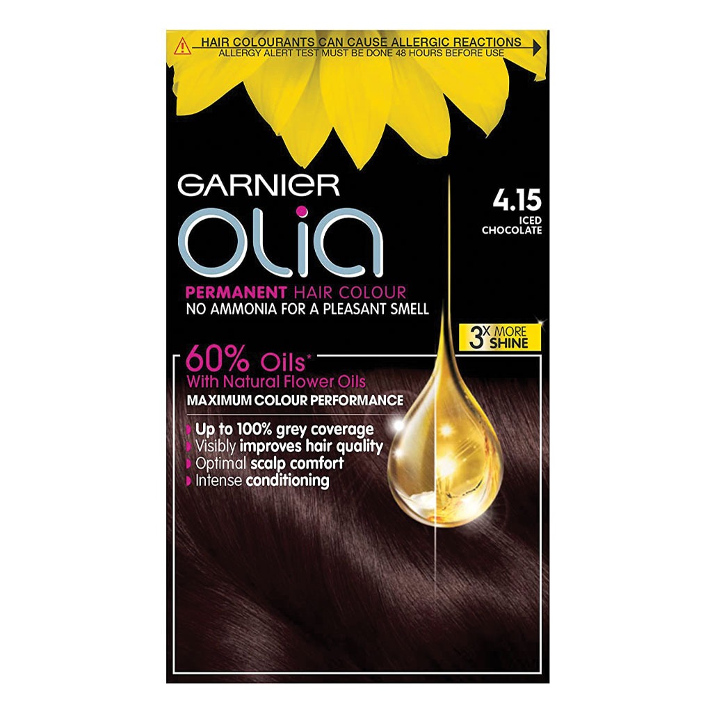 Garnier Olia Permanent Hair Color 4.15 Iced Chocolate Kit