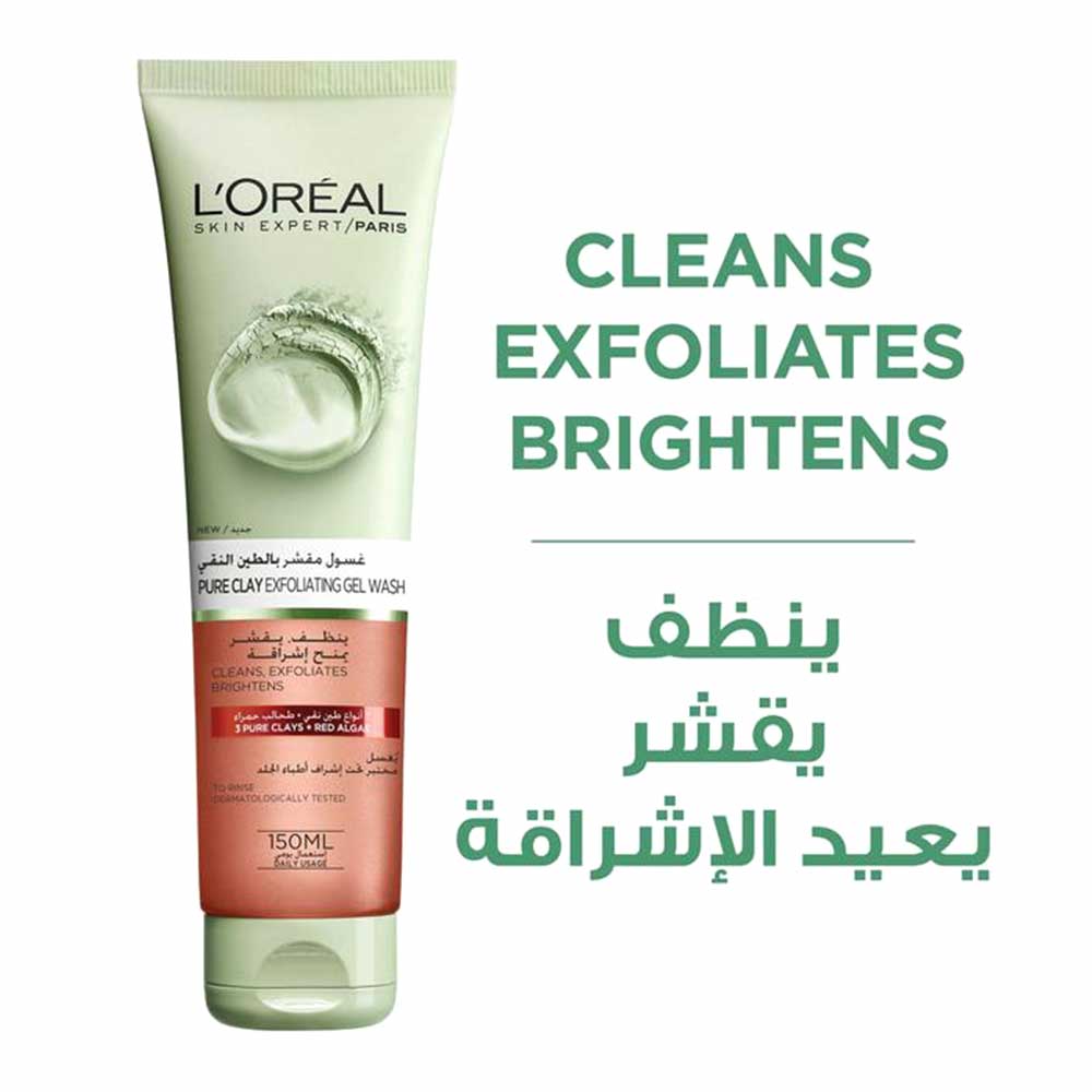 Loreal Paris Skin Expert Pure Clay Exfoliating Gel Wash Red Algae 150 mL