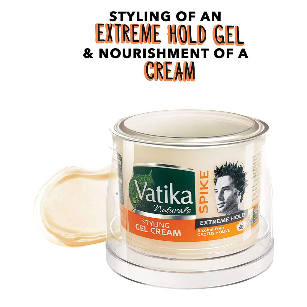 Dabur Vatika Naturals Spike Extreme Hold Cactus + Olive Alcohol-Free Hair Styling Gel Cream 250g