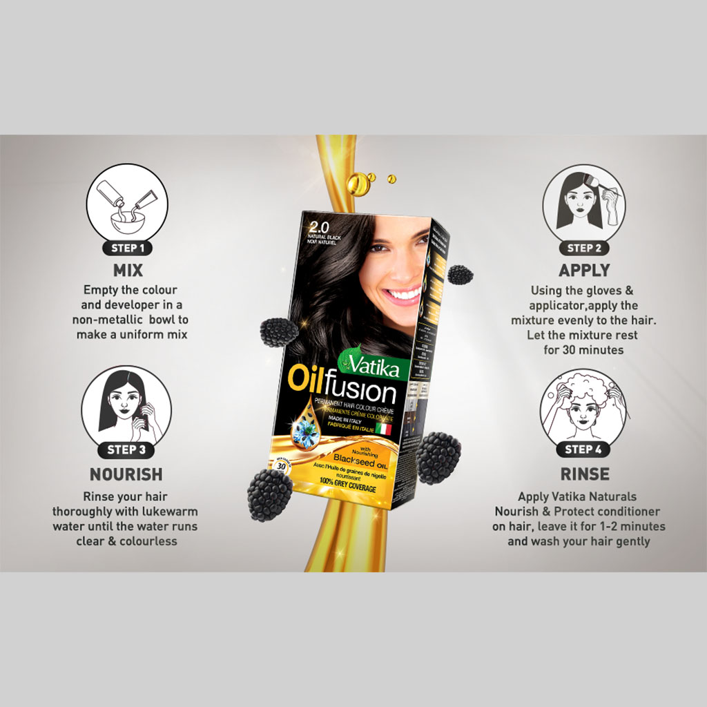 Dabur Vatika Oil Fusion Permanent Hair Color Black 108ml