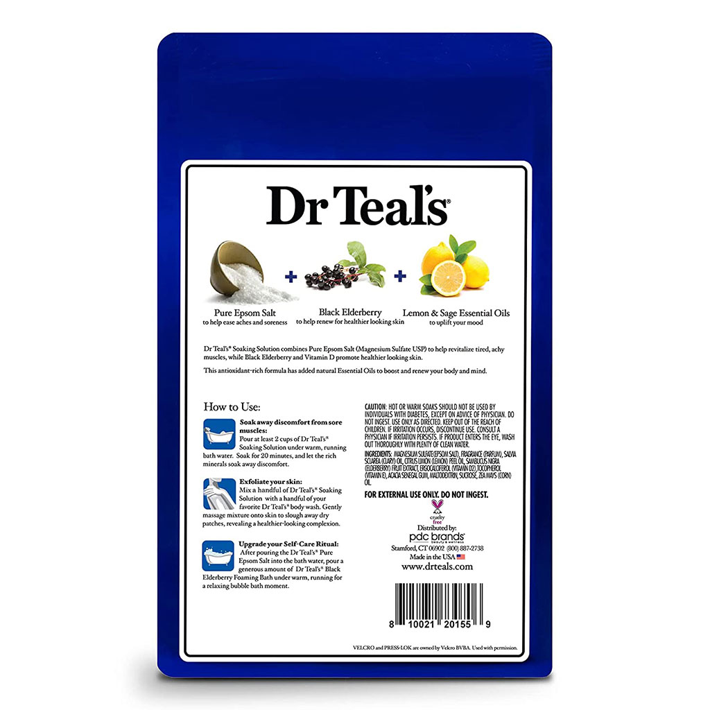 Dr Teal's Pure Epsom Salt Soaking Solution Black Elderberry With Vitamin D & Essential Oils 1036 g