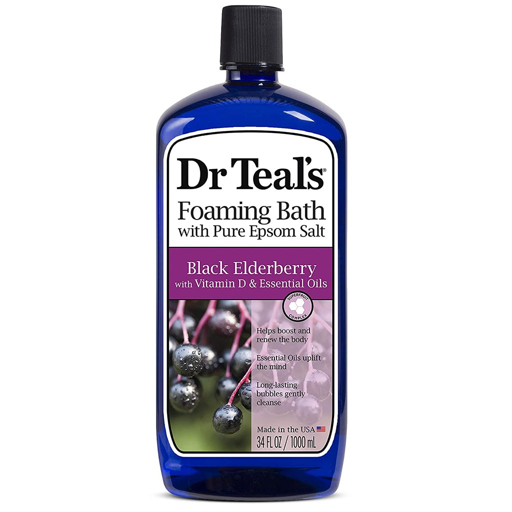 Dr Teal's Foaming Bath With Pure Epsom Salt Black Elderberry With Vitamin D & Essential Oils 1000 mL