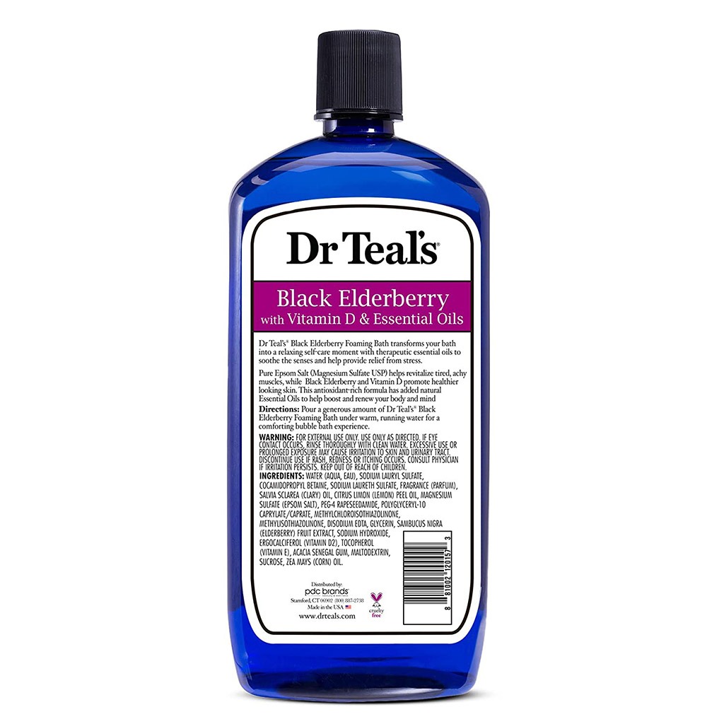 Dr Teal's Foaming Bath With Pure Epsom Salt Black Elderberry With Vitamin D & Essential Oils 1000 mL