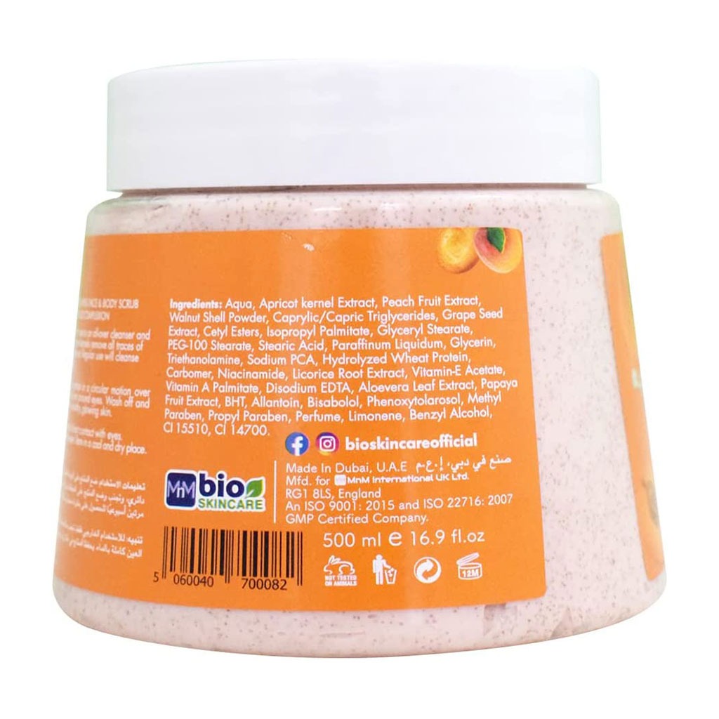 Bio Skincare Apricot Exfoliating Face & Body Scrub 500 mL