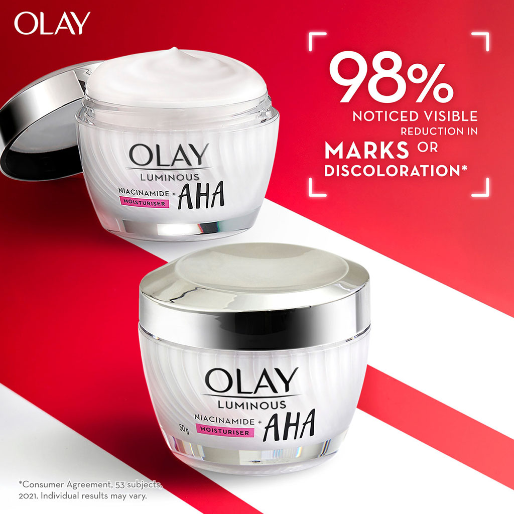 Olay Luminous Niacinamide + AHA Brightening Face Moisturiser Cream For Spot Reduction 50g